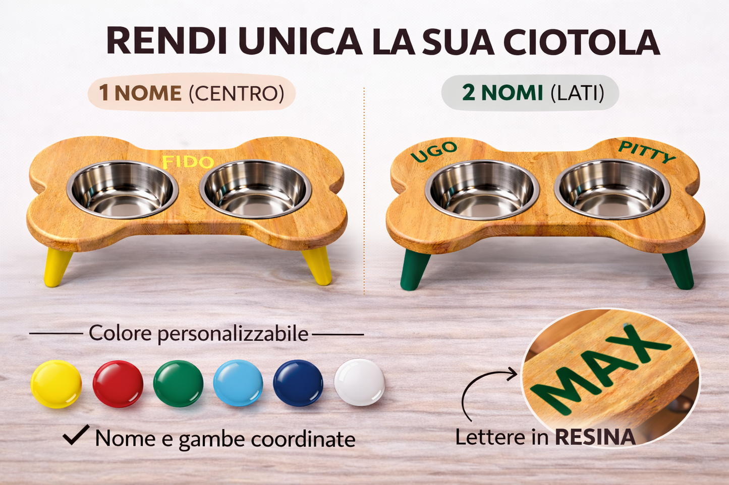 Porta ciotole a forma di osso – pratico e di design