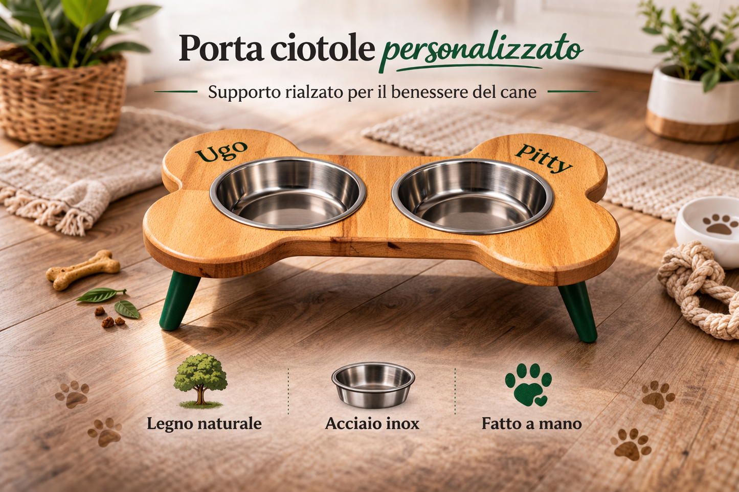 Porta ciotole a forma di osso – pratico e di design